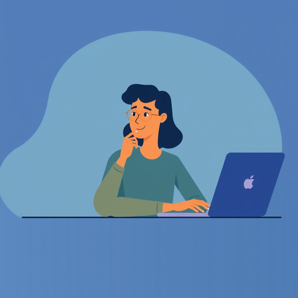 Ilustrasi wanita di meja dengan laptop