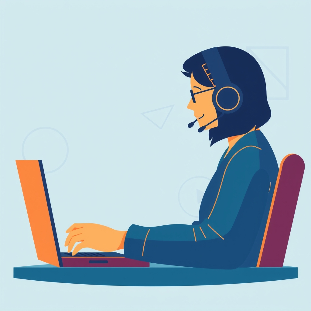 Ilustrasi orang duduk dengan laptop